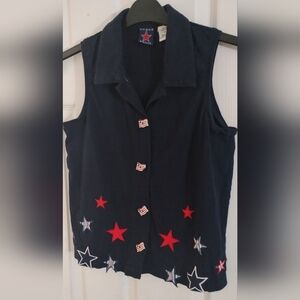 Vintage Onque Petite Casual Sleeveless Patriotic Top